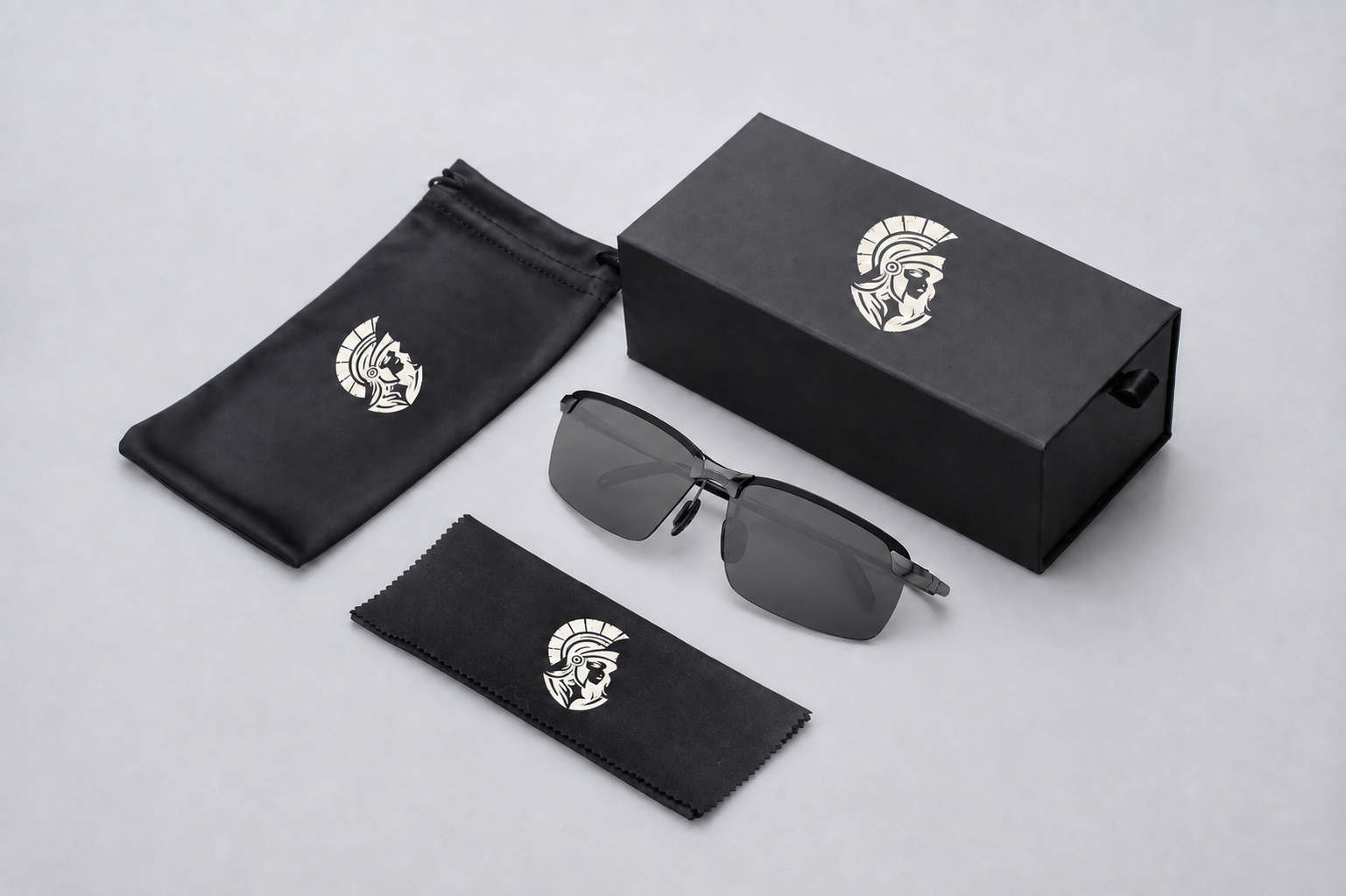Shamis sunglasses with protective case, storage pouch, and microfiber cloth
