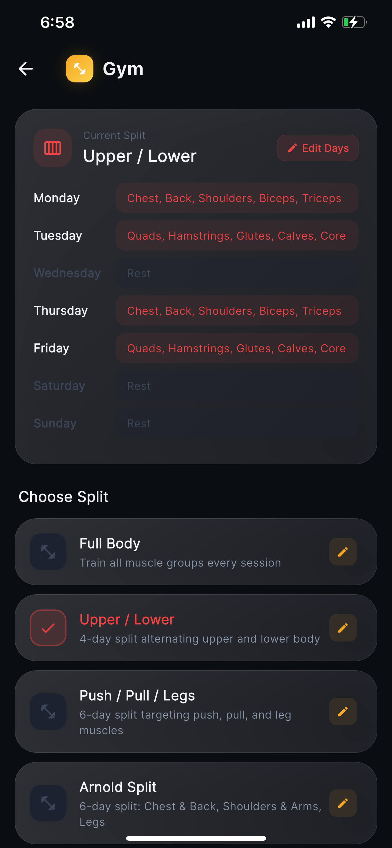 YallaFit — Gym split