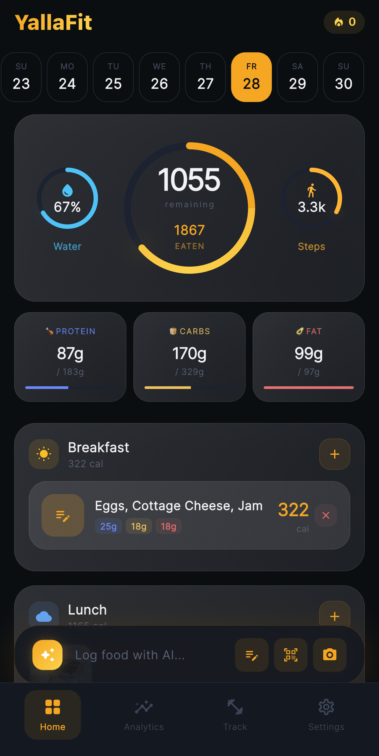 YallaFit home screen