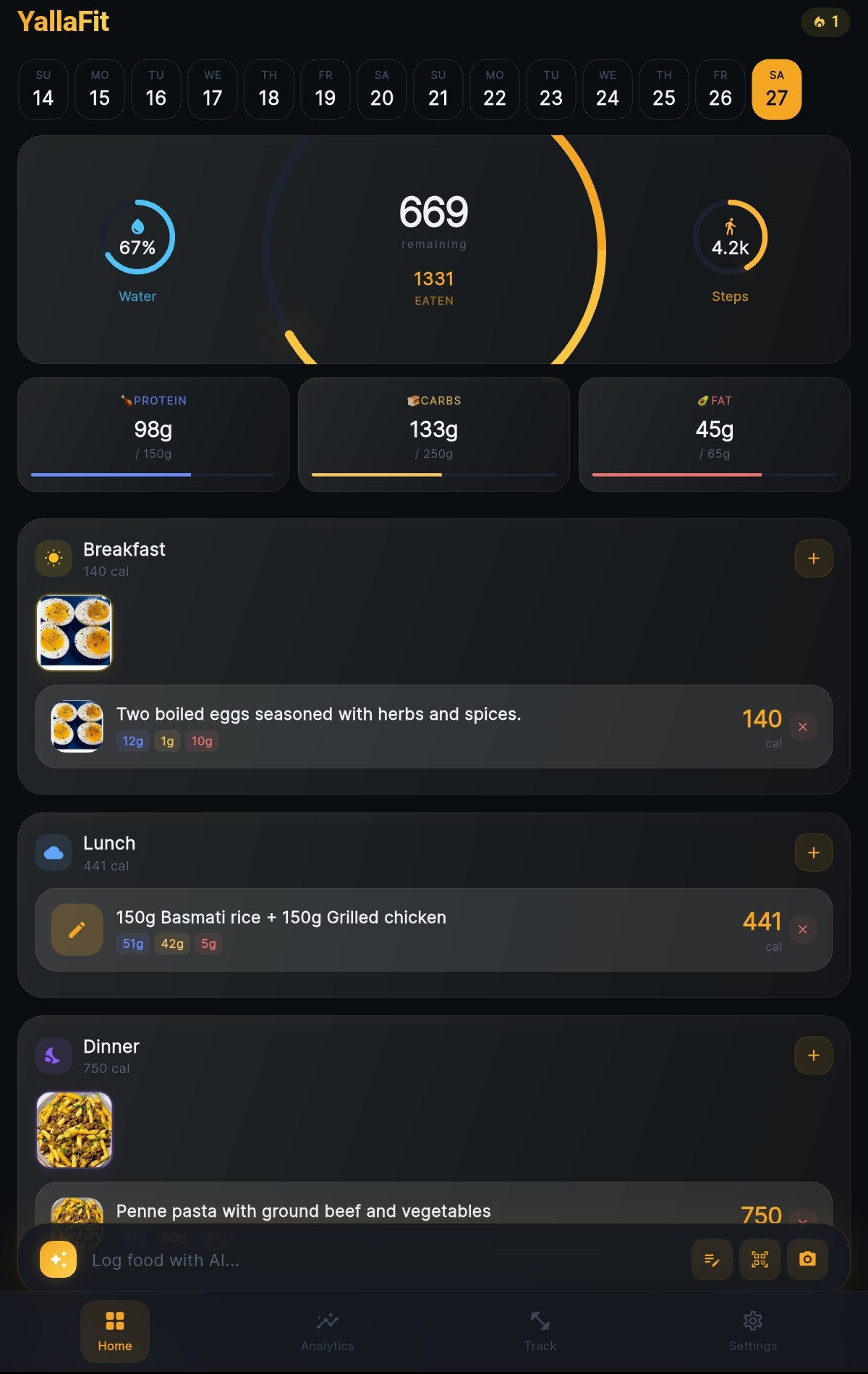 YallaFit home screen